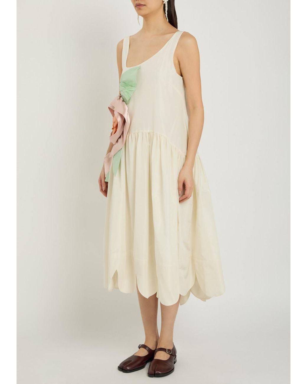 Simone Rocha White Floral-Appliquéd Taffeta Midi Dress