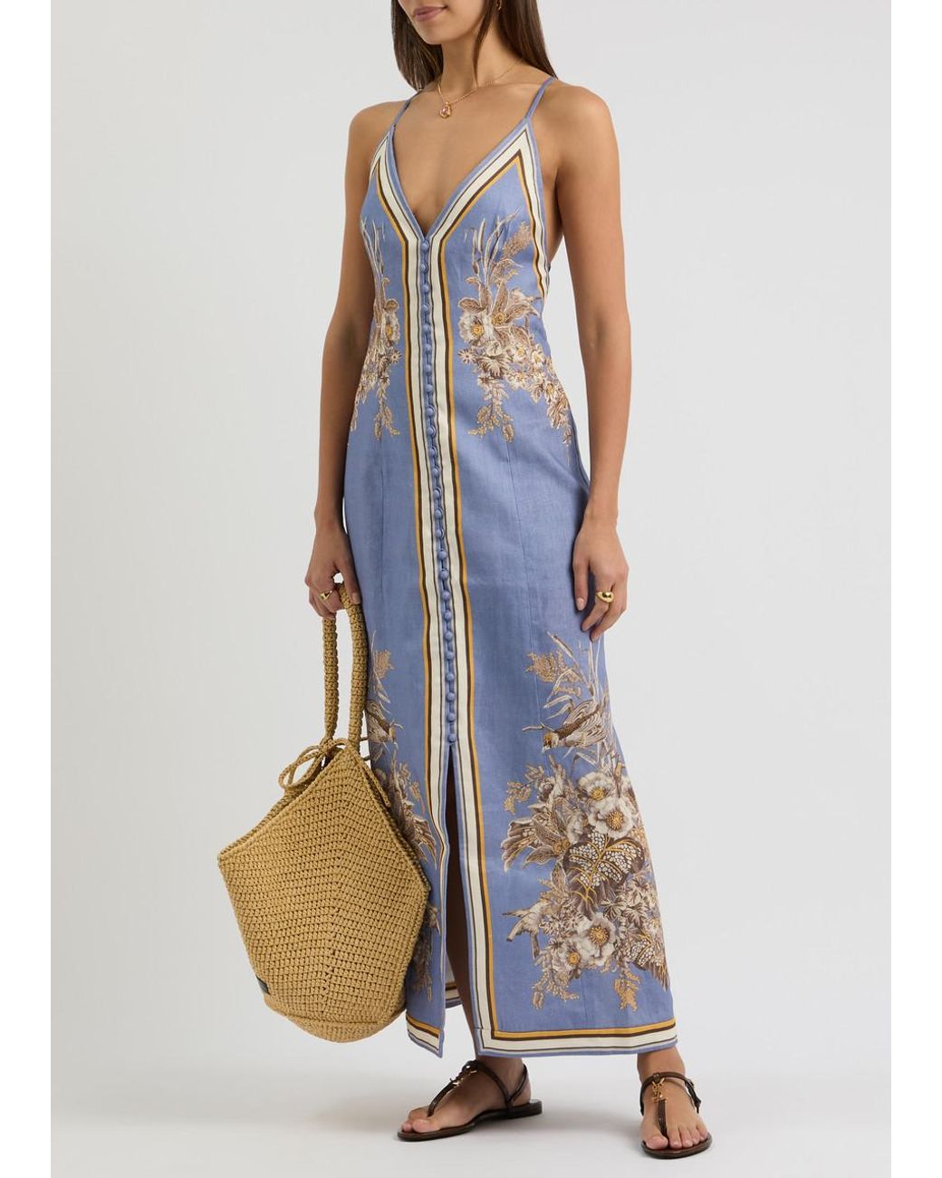 ワンピース ZIMMERMANN PRINTED LINEN MAXI DRESS ZIMMERMANN Golden belted floral-print linen maxi dress | NET