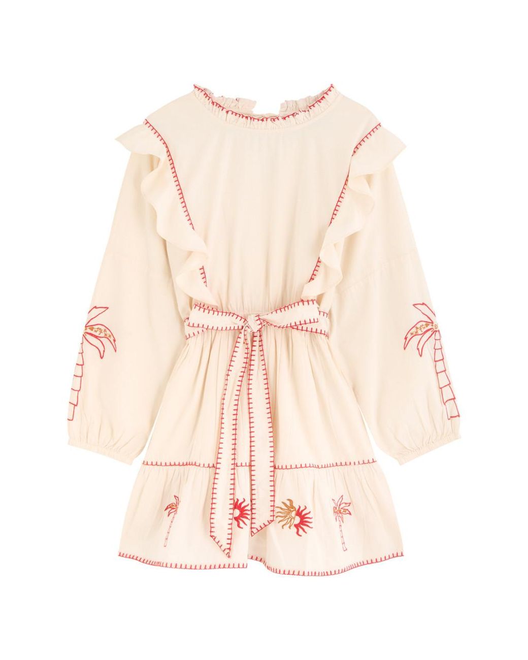 Never Fully Dressed Natural Pollenca Embroidered Cotton Mini Dress