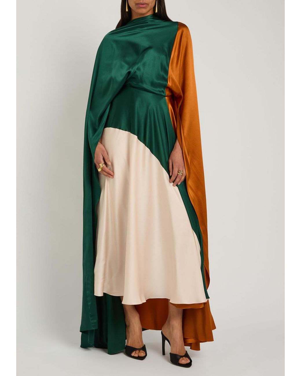 Roksanda Green Neolitsea Draped Colour-Block Silk Maxi Dress