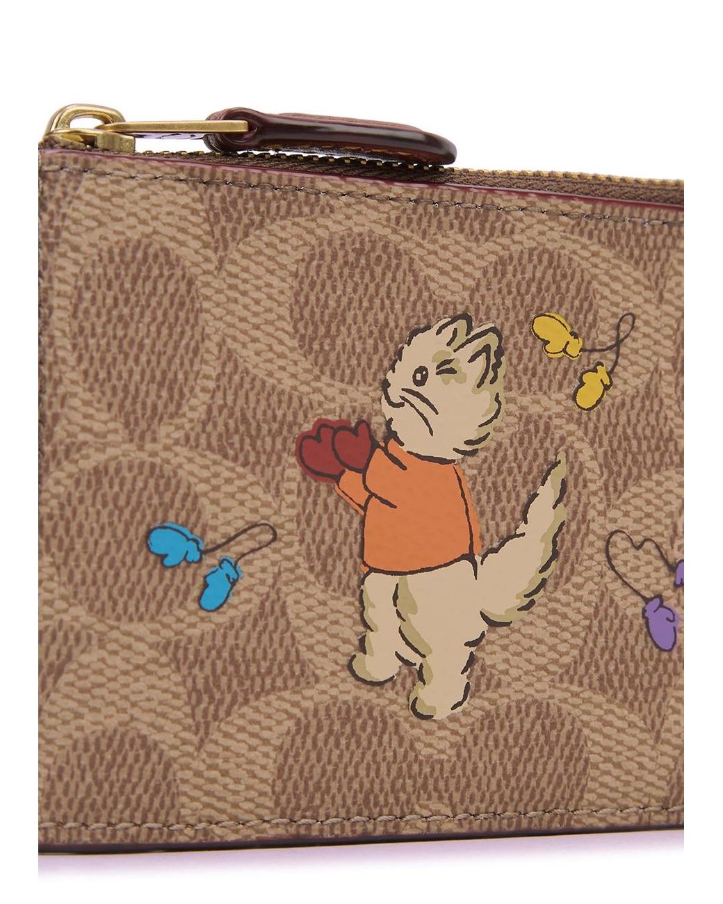 COACH Cat print Monogrammed Leather Coin Purse in Brown Lyst