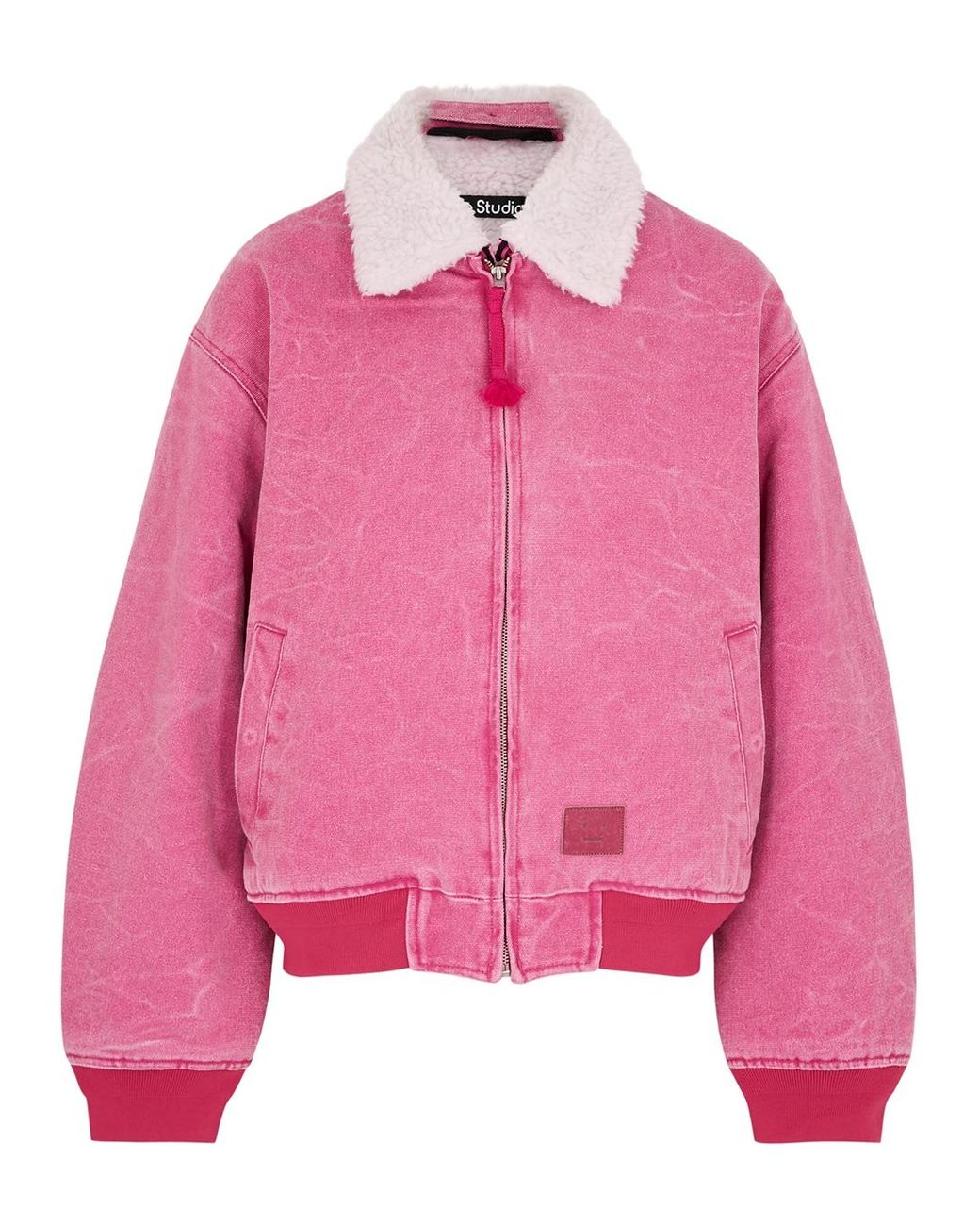 Acne Studios Faux Shearling-trimmed Denim Bomber Jacket in Pink | Lyst