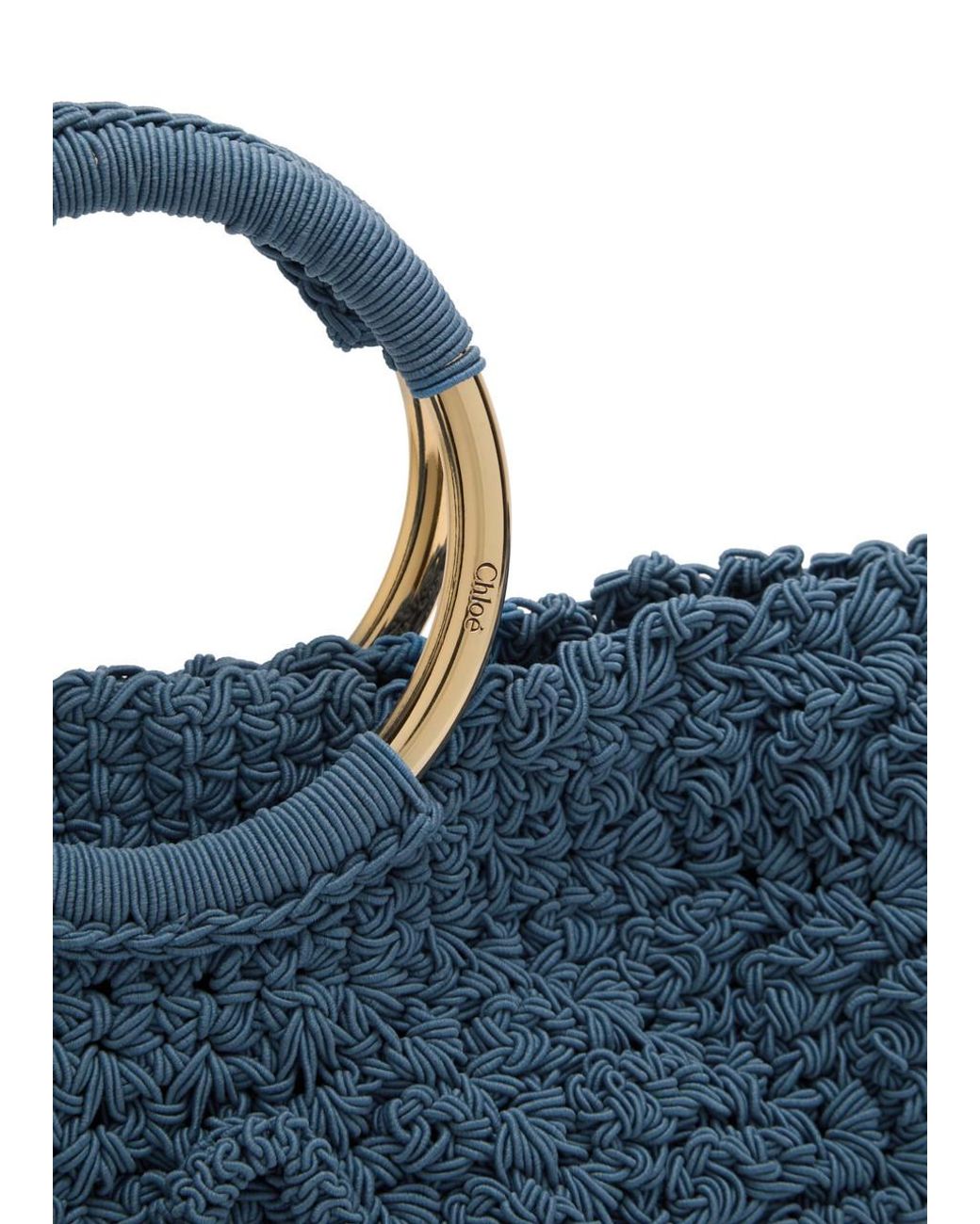 Chloé Bracelet Paravent Logo Raffia Tote in Blue | Lyst