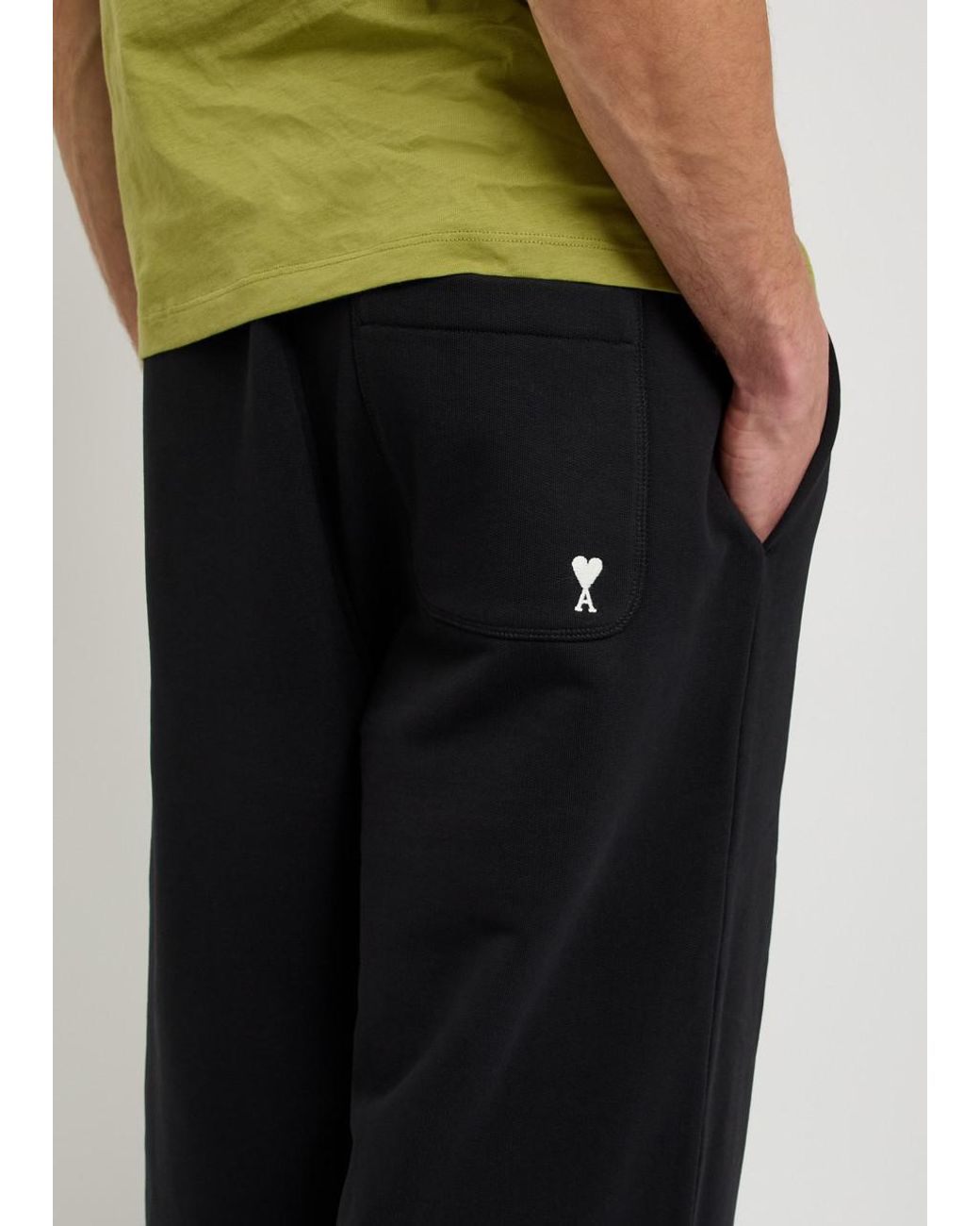 AMI Blue Logo-Embroidered Cotton Sweatpants for men