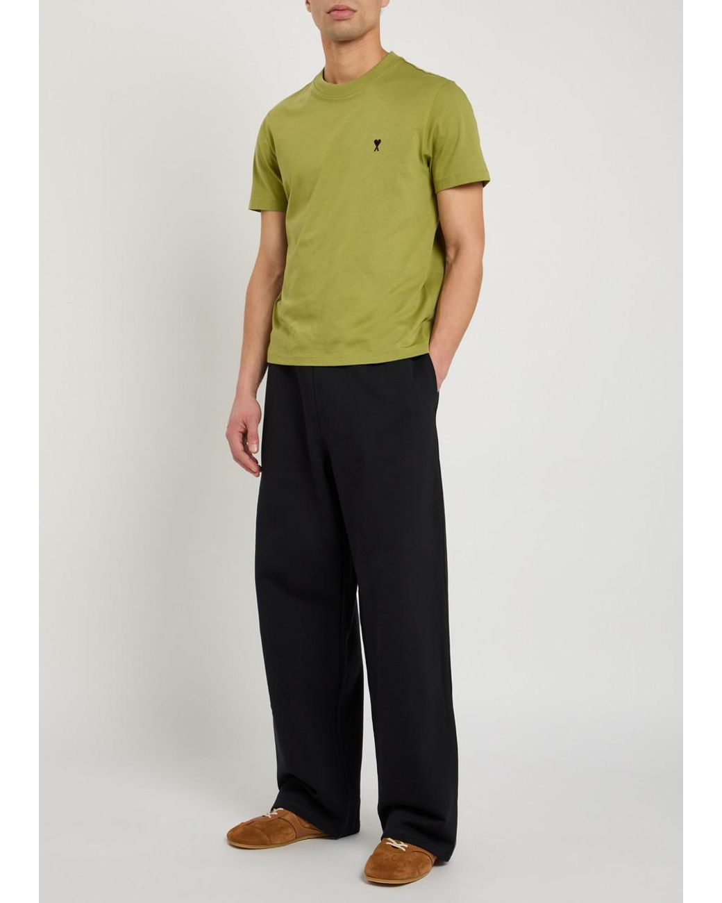 AMI Blue Logo-Embroidered Cotton Sweatpants for men