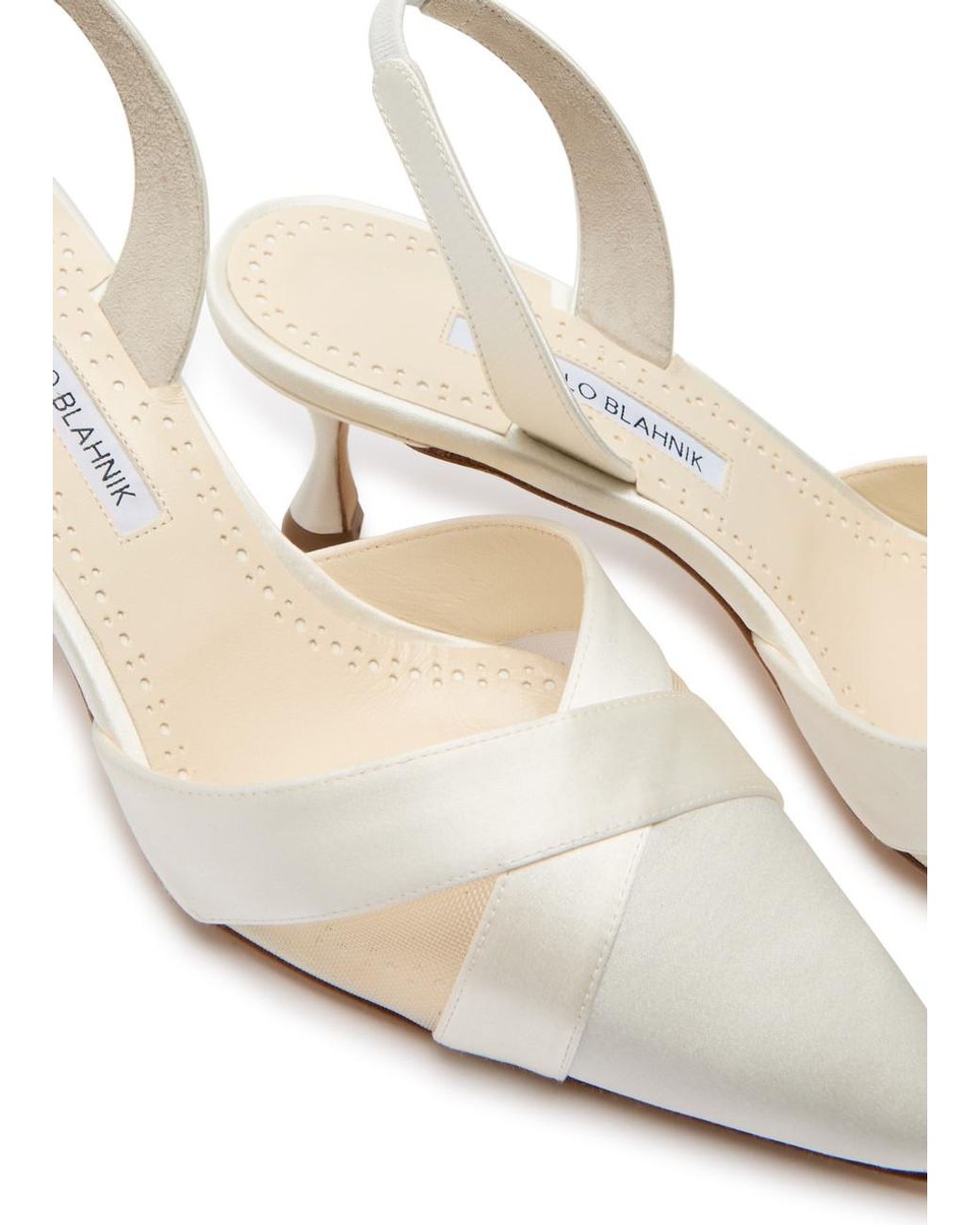 Manolo Blahnik Oyounasli 50 Satin Slingback Pumps in White