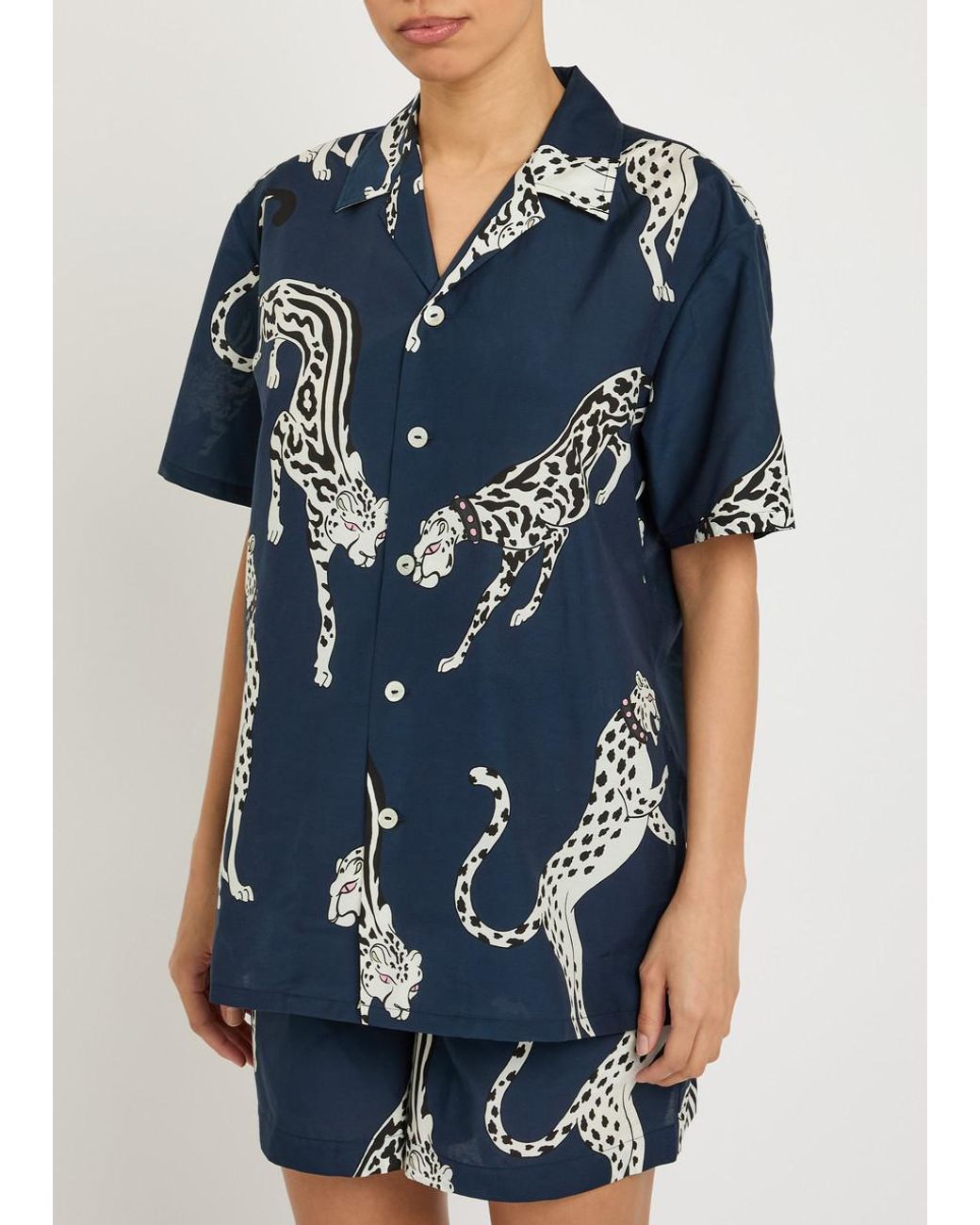 Olivia Von Halle Blue Emeli Printed Cotton-Blend Pyjama Set