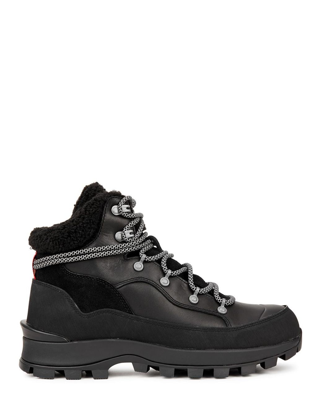 HUNTER Explorer Panelled Leather Hiking Boots in Black | Lyst