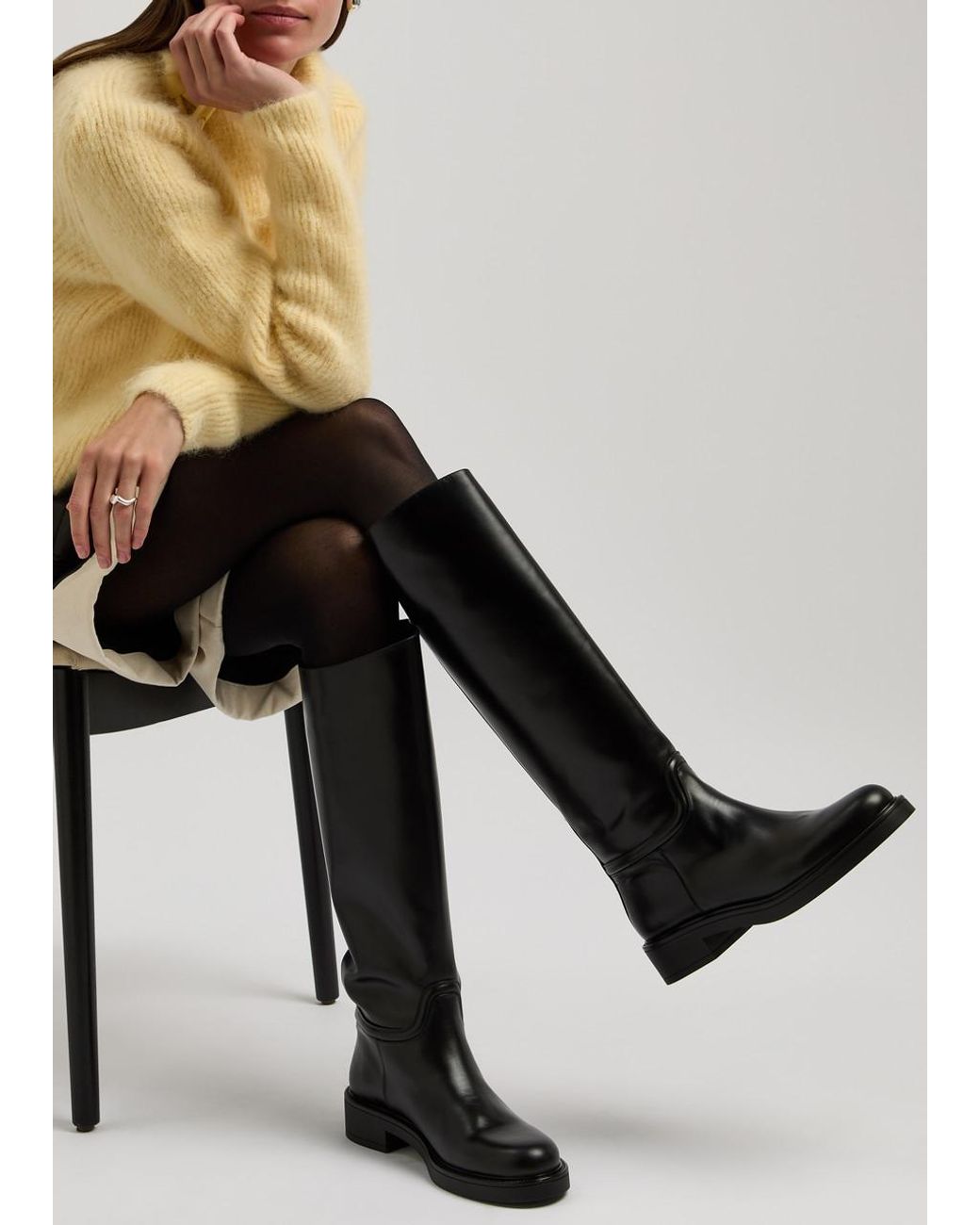 Stuart Weitzman Celia Leather Knee-High Boots in Black | Lyst