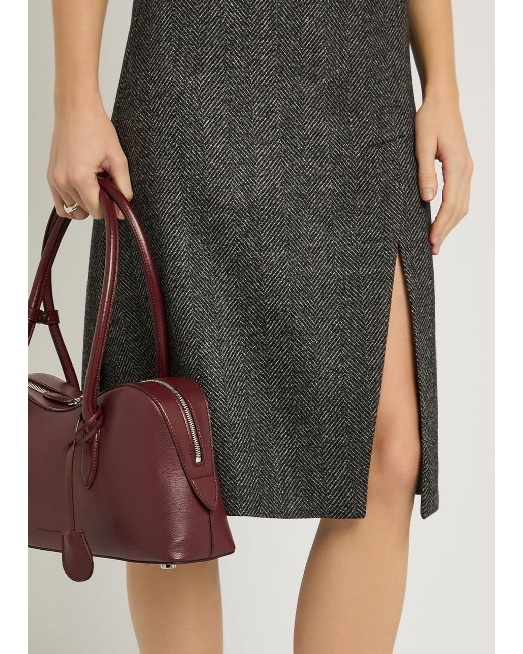 Stella McCartney Gray Herringbone Wool Knee-Length Skirt