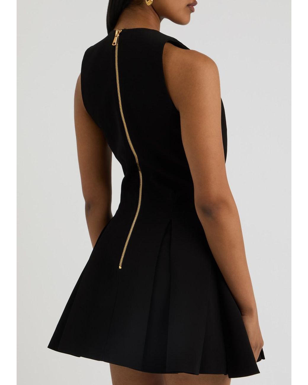 Balmain Pleated Mini Dress in Black | Lyst