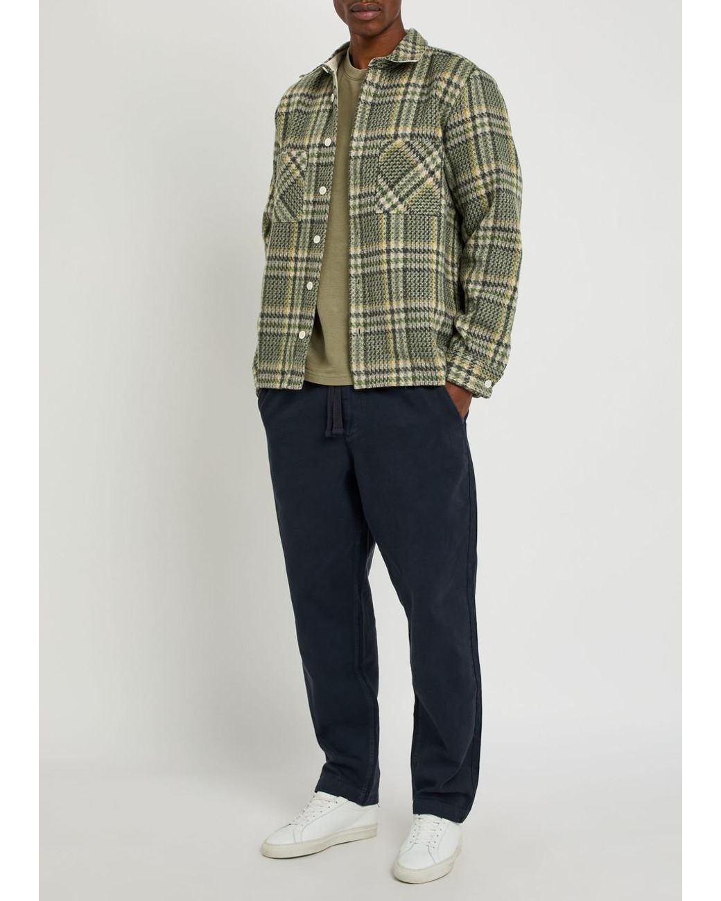 Wax London Green Whiting Checked Wool-Blend Overshirt for men