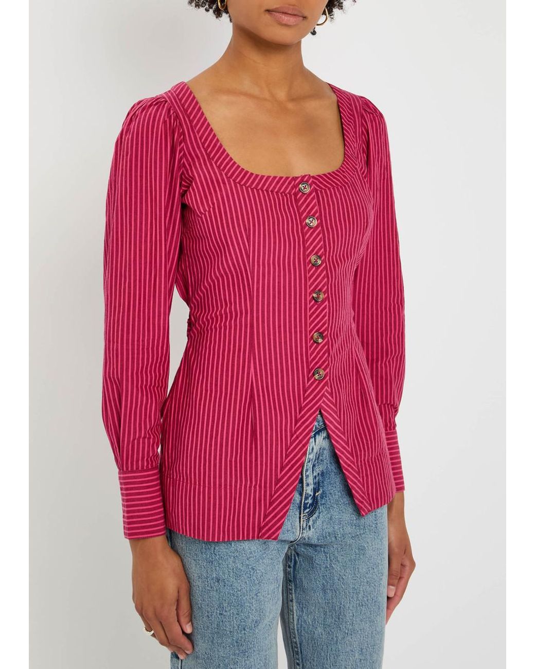 Damson Madder Red Clare Striped Cotton Blouse
