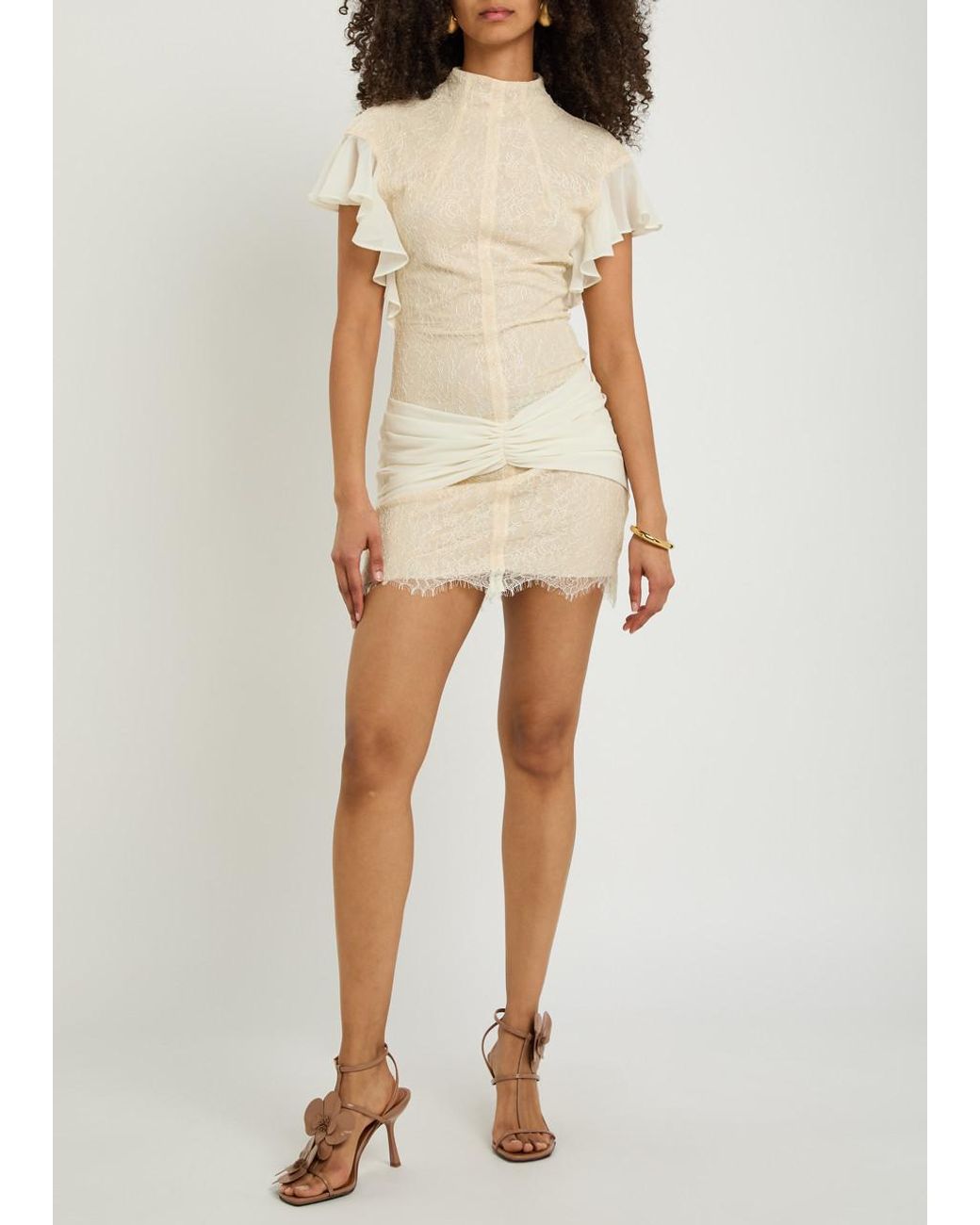 De La Vali Natural Noor Ruffled Lace Mini Dress