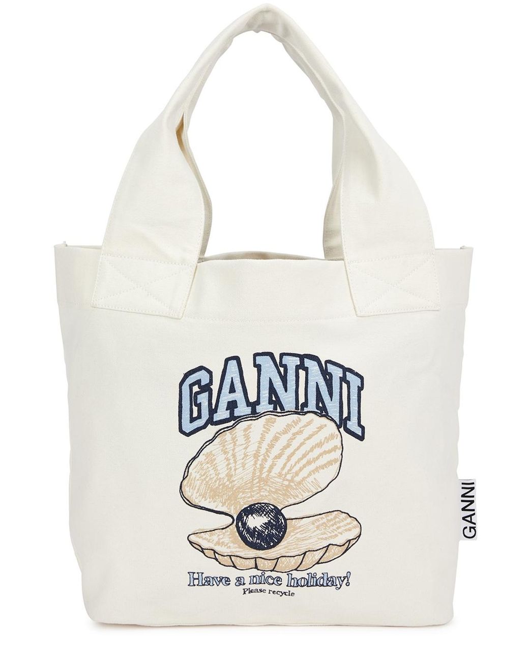 Ganni Logo print Canvas Tote in White Lyst