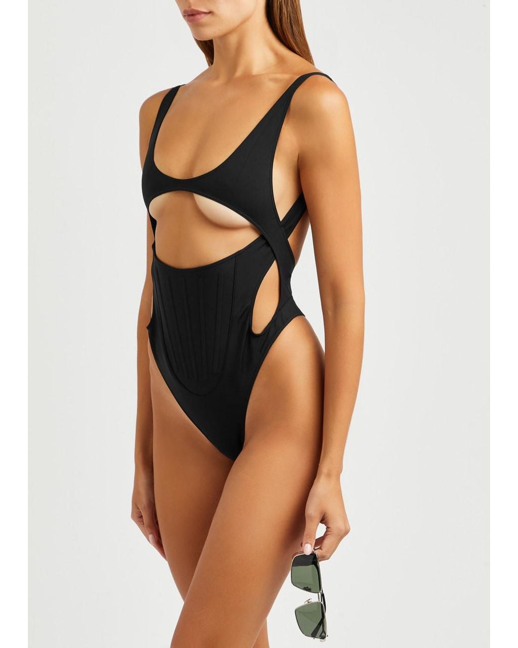 Mugler Cut-out Thong Swimsuit in Black | Lyst