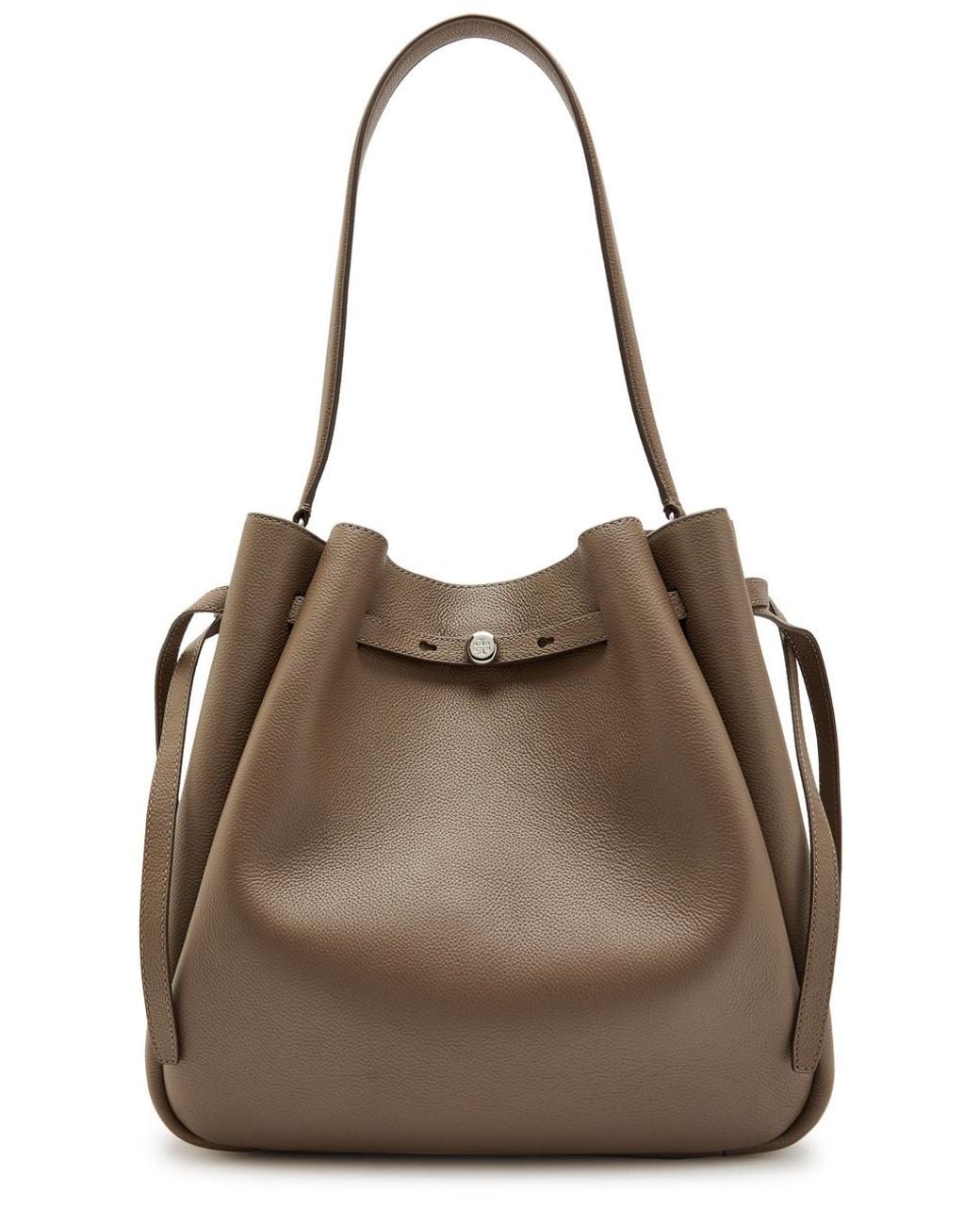 Tory Burch Brown Romy Large Grained Leather Bucket Bag