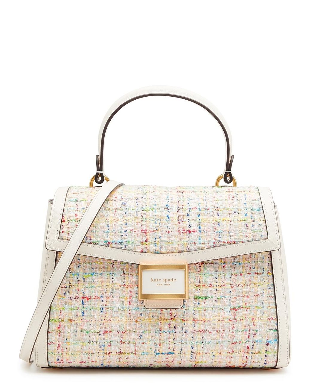 Kate Spade Katy Medium Tweed And Leather Top Handle Bag in Natural Lyst
