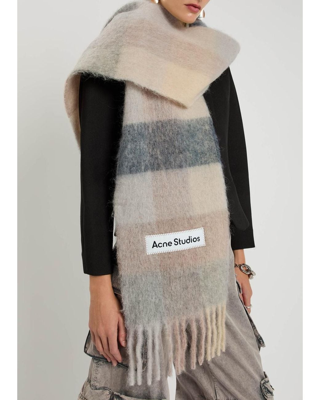 Acne White Vally Checked Wool-Blend Scarf