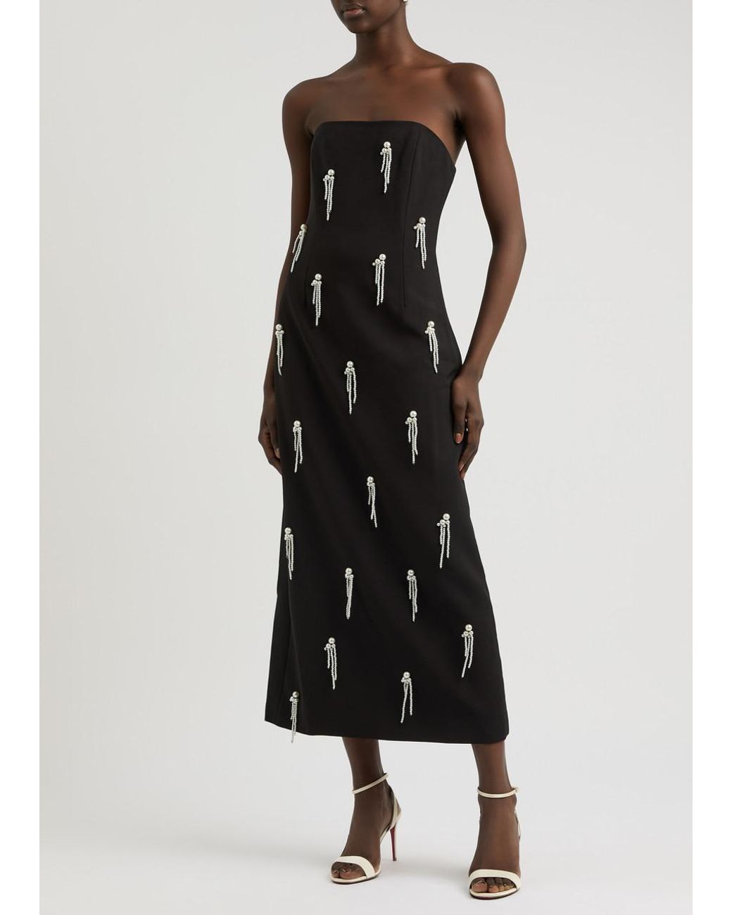 Odd Muse The Ultimate Muse Strapless Pearl-Embellished Midi Dress in Black  | Lyst