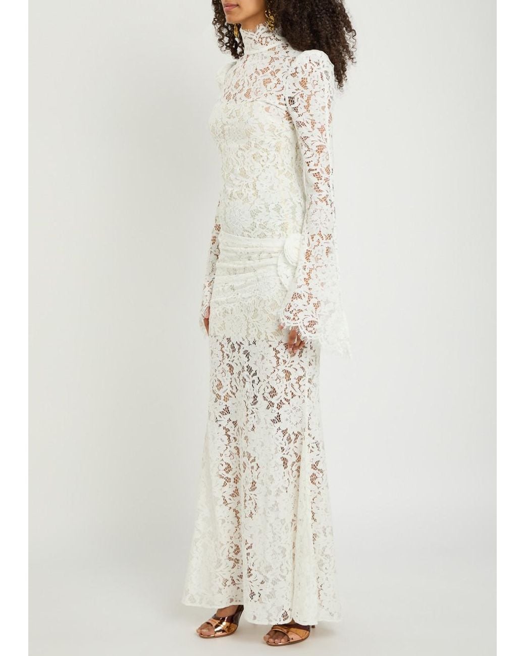 De La Vali White Bodita Appliquéd Guipure Lace Maxi Dress