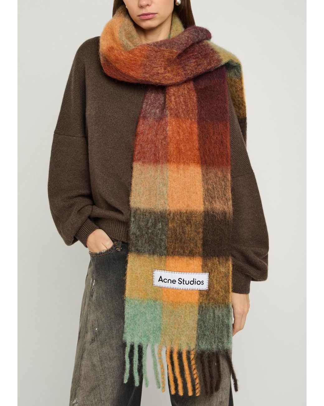 Acne Brown Vally Checked Wool-Blend Scarf