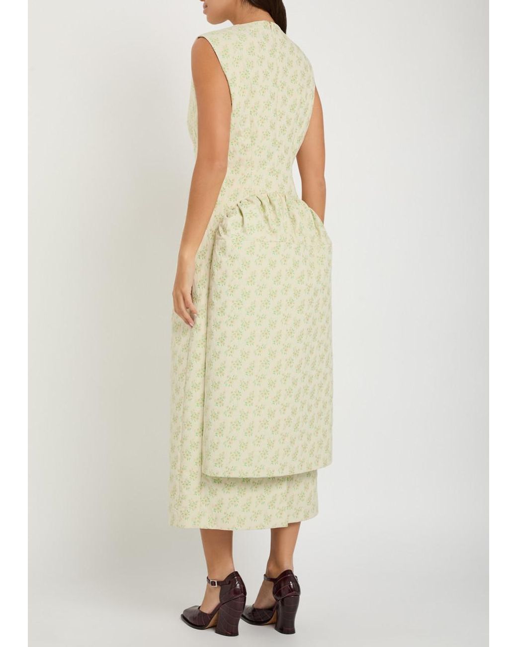 Simone Rocha Natural Bustle Contour Floral Cotton-Blend Midi Dress