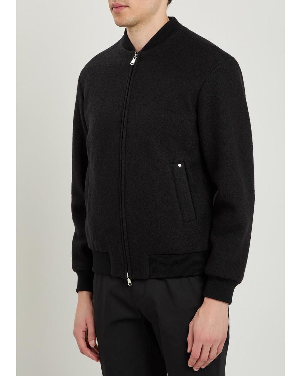 L'Estrange Black Wool Bomber Jacket for men