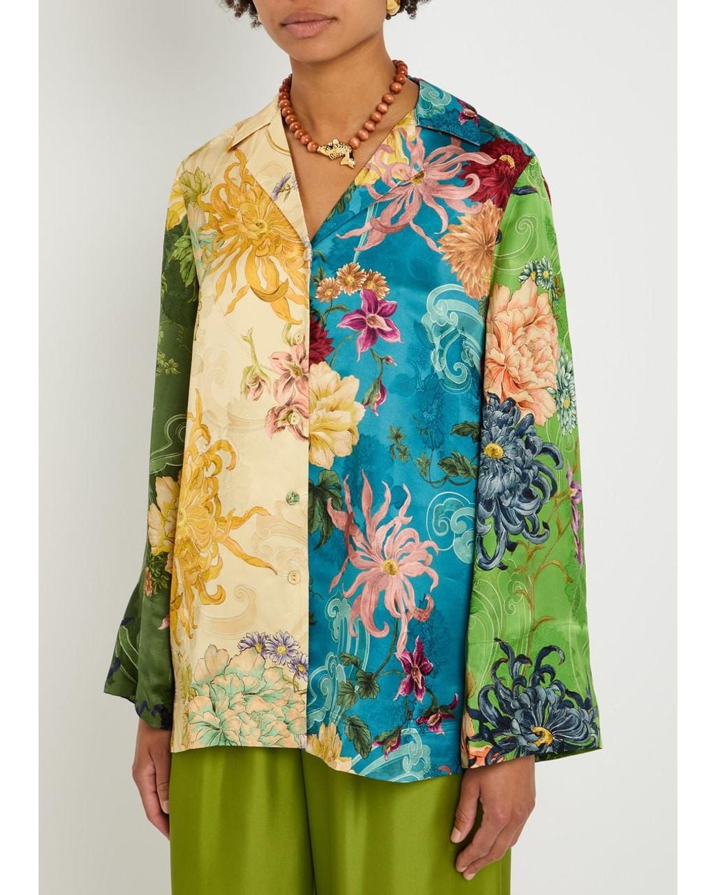 ALÉMAIS Green Avery Floral Satin Shirt