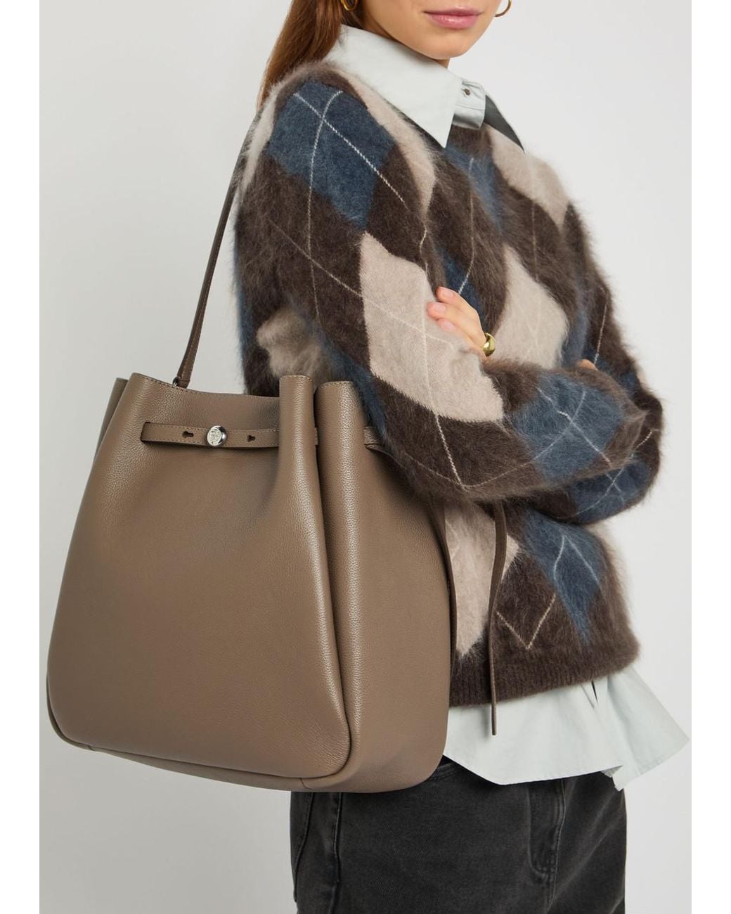 Tory Burch Brown Romy Large Grained Leather Bucket Bag