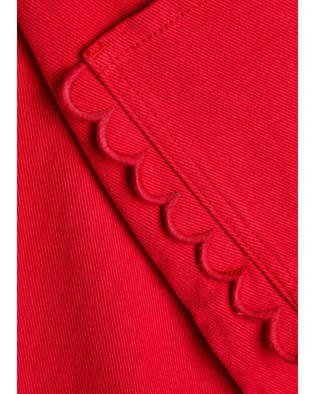 Never Fully Dressed Red Scallop Cropped Wide-Leg Jeans