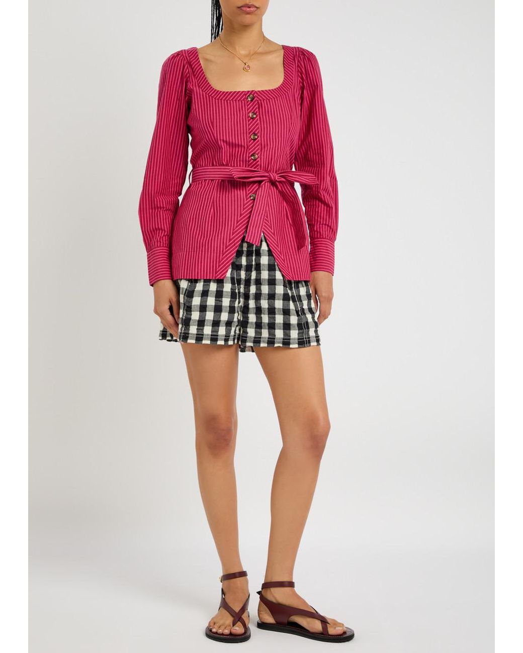 Damson Madder Red Clare Striped Cotton Blouse