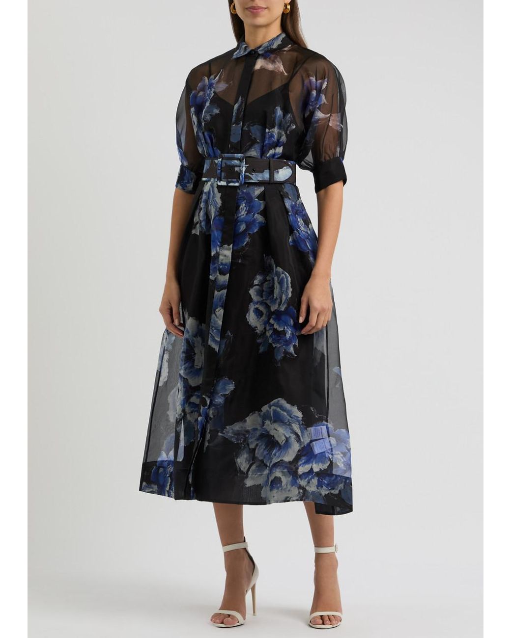 関税無【REBECCA VALLANCE】ホルターミディドレス Florentine Rebecca Vallance Florentine Organza Midi Shirt Dress in Blue