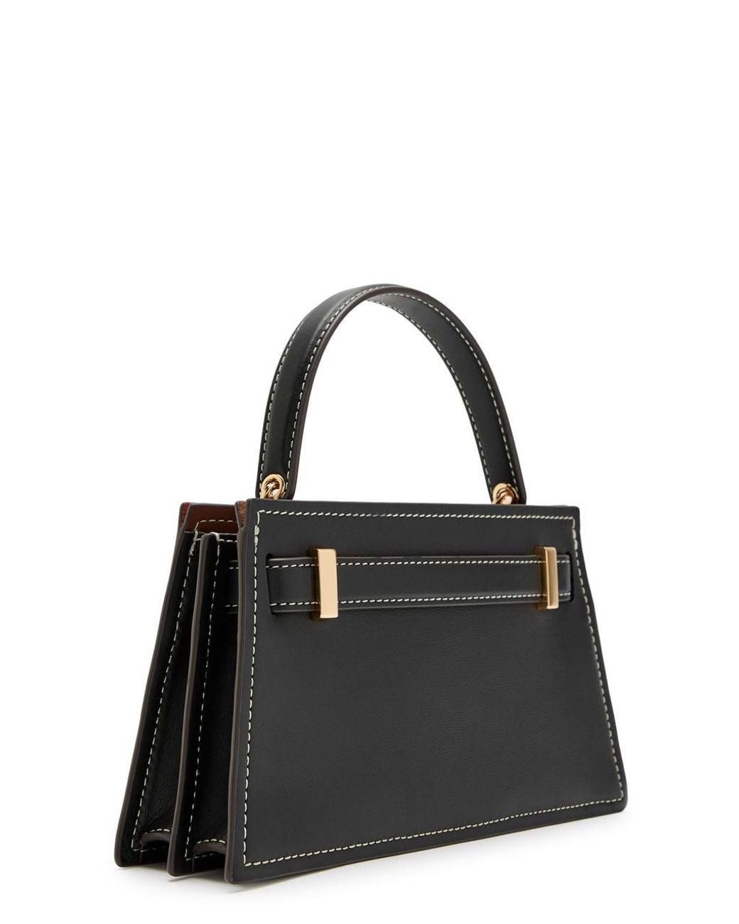 Tory Burch Black Lee Radziwill Mini Pebbled Leather Top Handle Bag