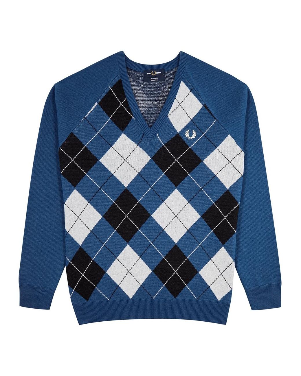 Fred Perry Argyle Wool Jumper in Blue for Men | Lyst