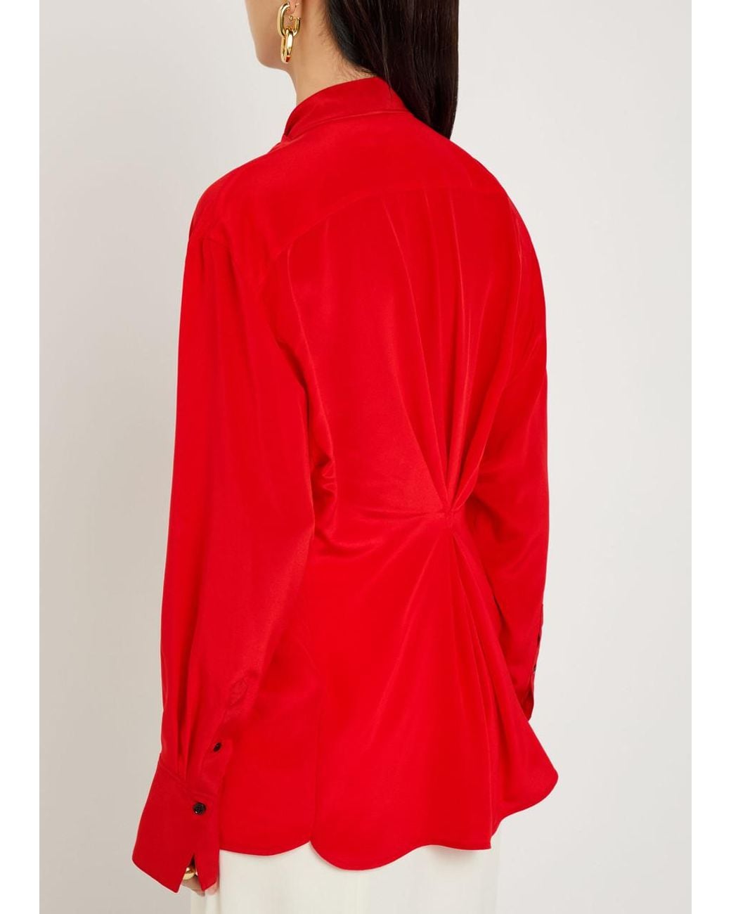 Victoria Beckham Red Draped Asymmetric Silk Blouse