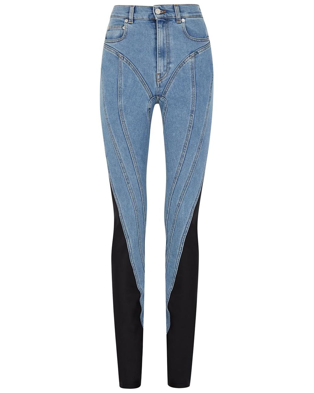 Mugler Spiral Two-tone Panelled Skinny Jeans in Blue | Lyst
