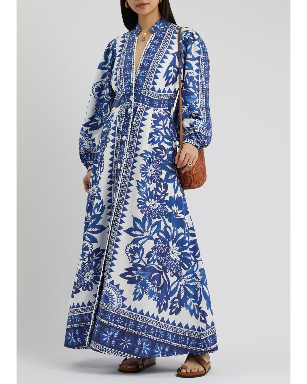 sachin and babi light blue dress FARM Rio Halter Bead-Fringe Sleeveless Cotton-Linen Midi Dress in Green main image 1