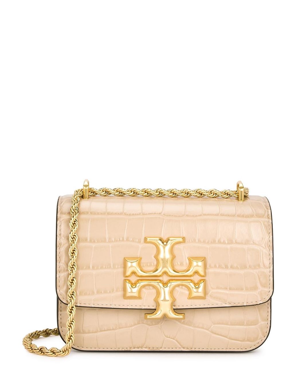 Tory Burch Eleanor Small Crocodile-effect Leather Shoulder Bag in Natural