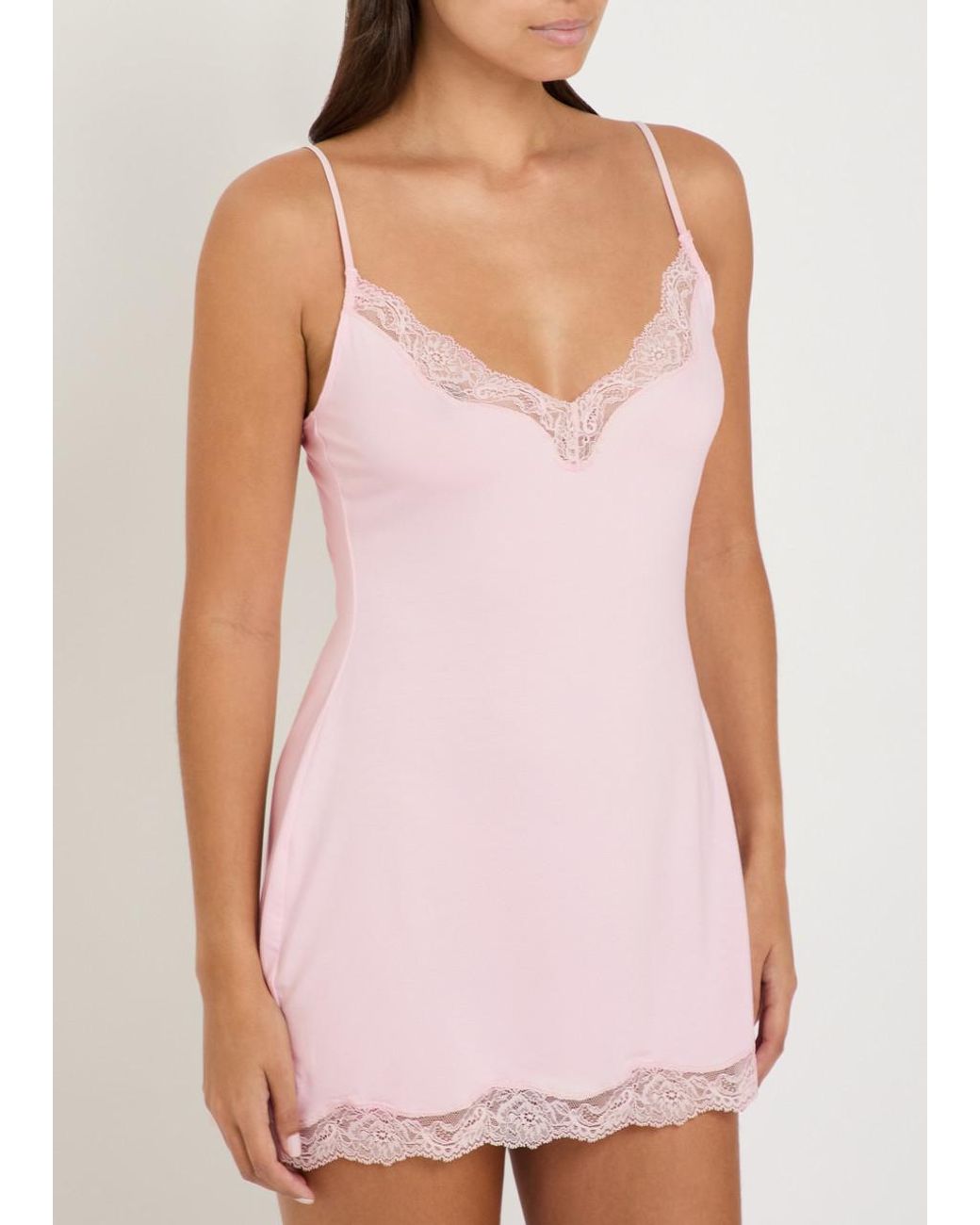 Skims Pink Lace-Trim Stretch-Modal Mini Dress