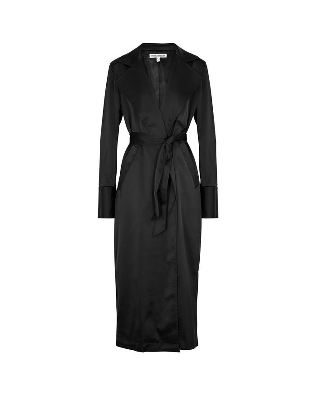 GOOD AMERICAN Black Satin Trench Coat 