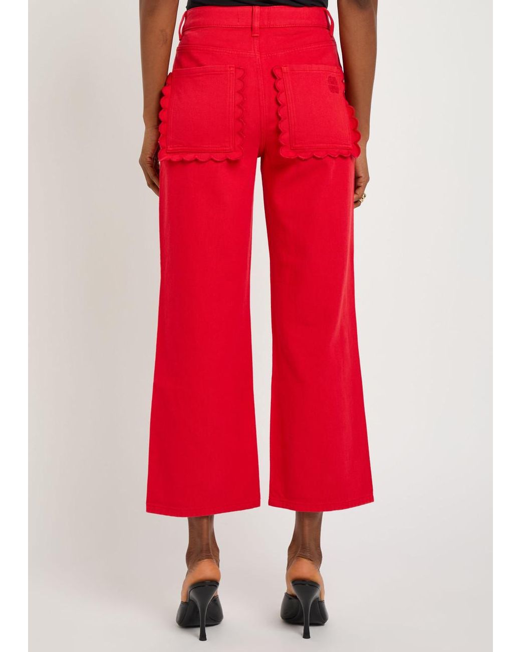 Never Fully Dressed Red Scallop Cropped Wide-Leg Jeans