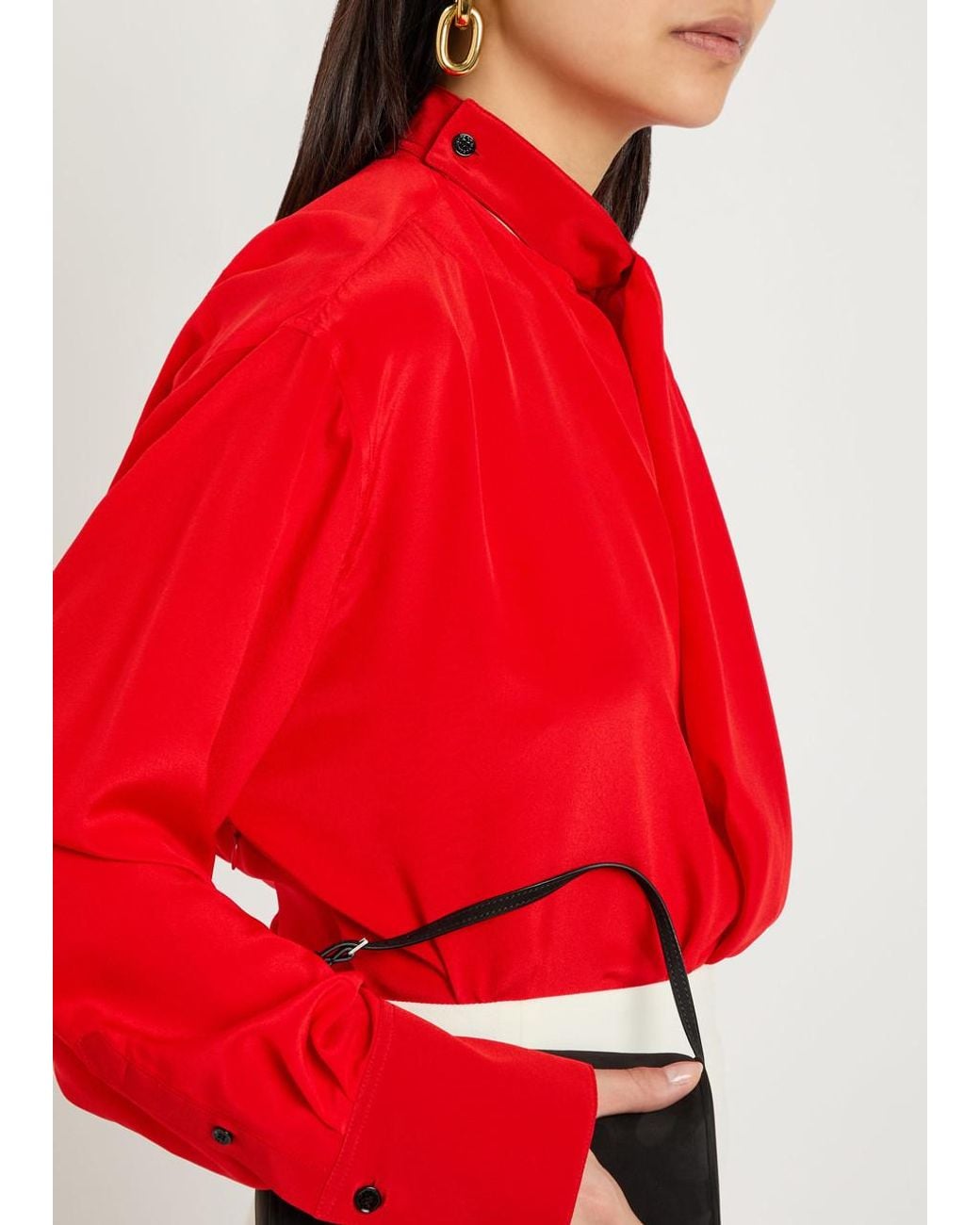 Victoria Beckham Red Draped Asymmetric Silk Blouse