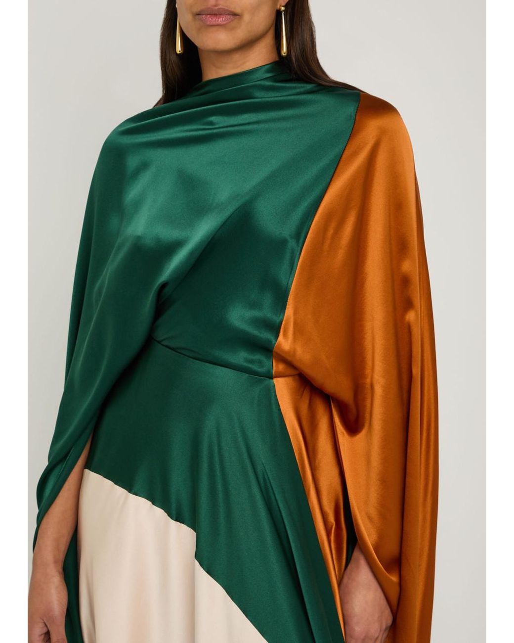 Roksanda Green Neolitsea Draped Colour-Block Silk Maxi Dress