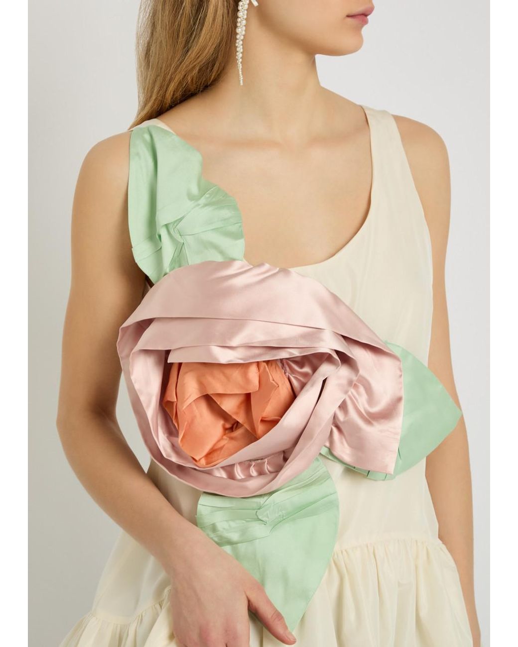 Simone Rocha Natural Rosette Appliquéd Peplum-Hem Taffeta Top