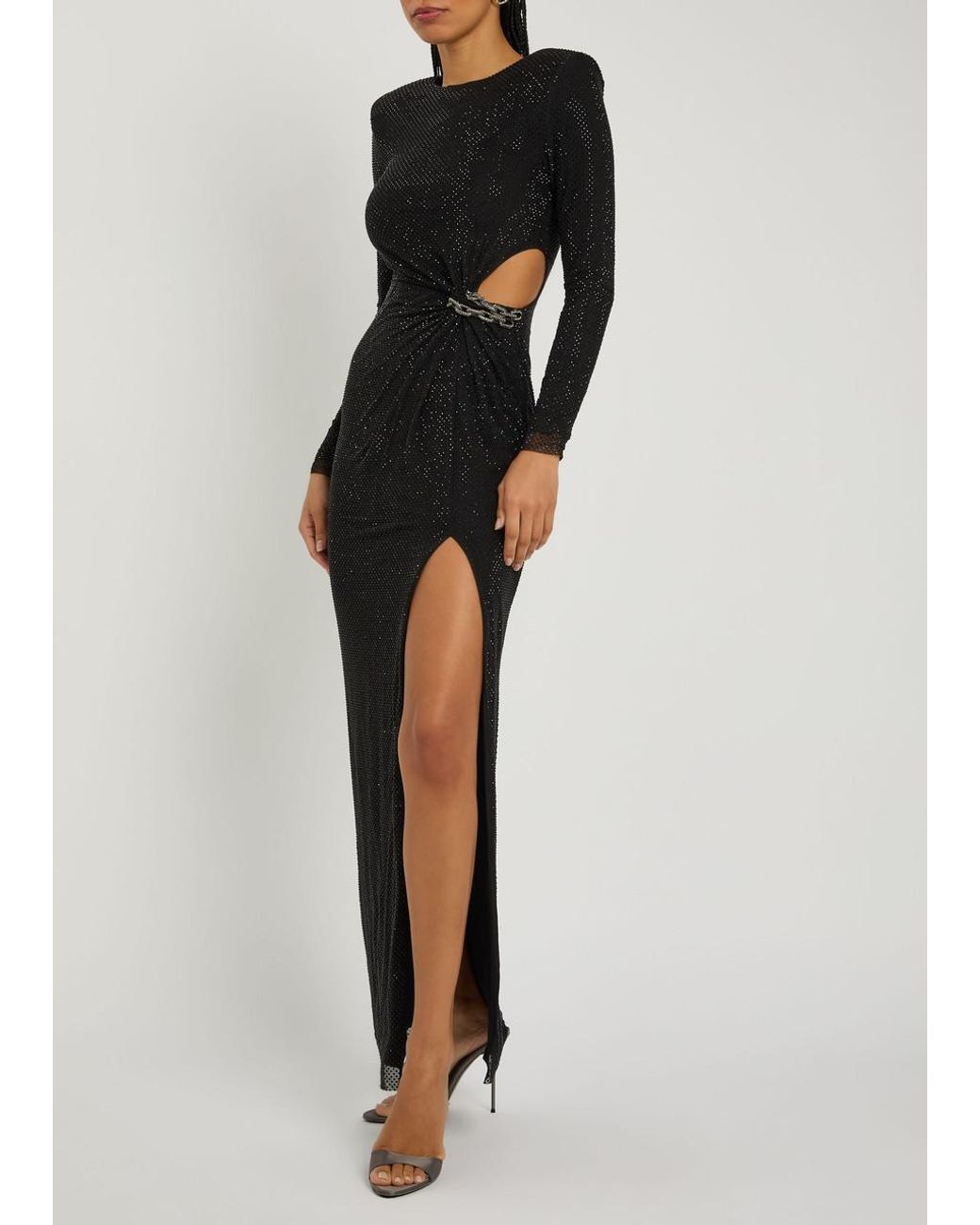Self-Portrait Black Crystal-Embellished Mesh Maxi Dress