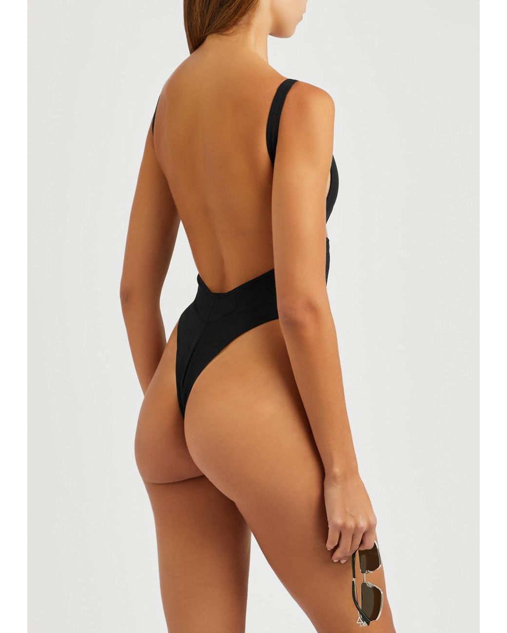 Thong black swimsuit sale