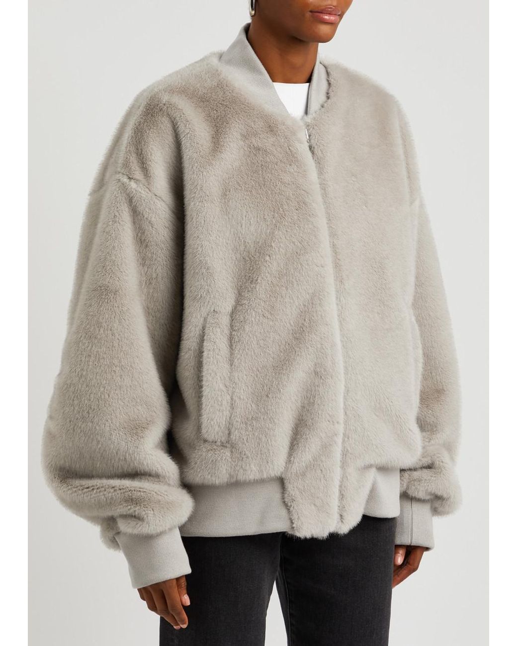 Meotine Bianca Faux Fur Bomber Jacket in Grey Lyst UK