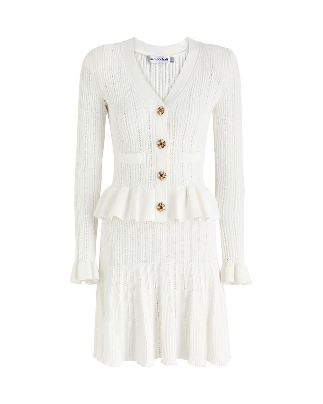self portrait knit peplum dress Self-portrait - Cream Wool Peplum Knit Midi Dress