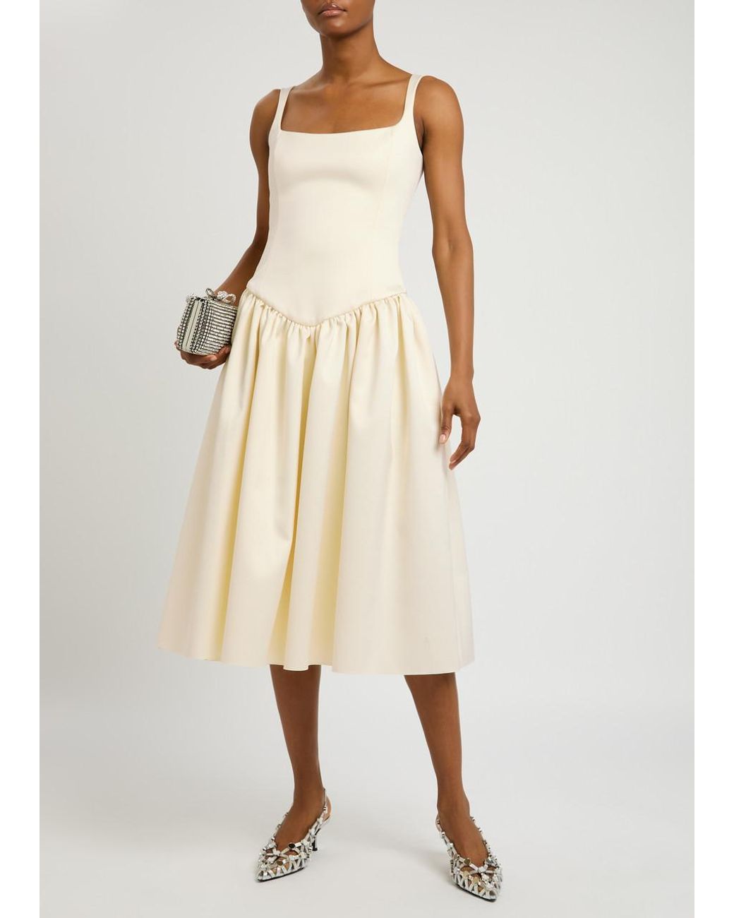 De La Vali White Lola Satin Midi Dress